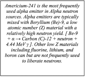 Americium-241 is the most frequently used alpha emitter in Alpha neutron sources.