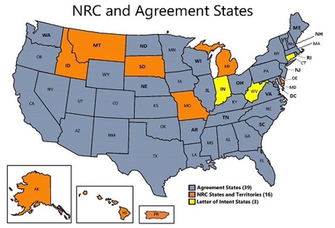 Map of Nuclear Regulation Commission Agreement States